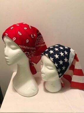 Red & American Flag 2 Pack Bandana 100% Cotton Paisley Print One-Sided Scarf